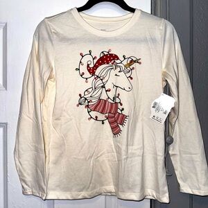 Holiday Time long sleeve shirt Unicorn Christmas lights girls XL(14-16) NWT